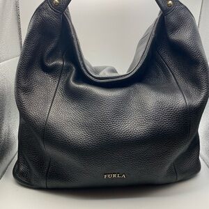Furla Black Hobo Bag pebbled leather